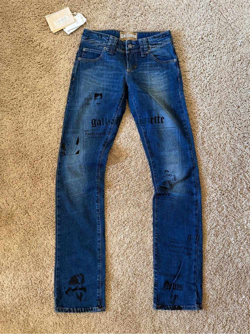NWT John Galliano Low-Rise Newspaper Gazette Denim Straight Jeans [26]